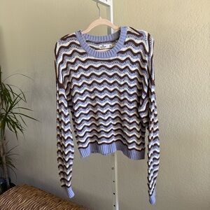 Hollister Wave Knit Sweater Lavender Brown Striped Women's Size M Preppy